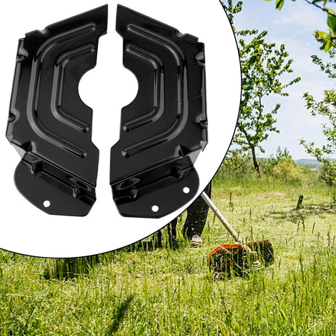 Pulley Belt Guard Cover 2Pcs For 42 And 46 Inch Decks Replacement Parts For Craftsman Yard Machines Yard Man Troy Bilt Husky Murray Lawn Mowers Heavy Duty Metal Shield For Reliable Belt Protection And Easy Maintenance shown in black metal.