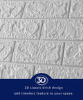 Peel And Stick 3D Foam Faux Brick Wall Panels White close-up, waterproof surface texture for easy DIY install in any room.