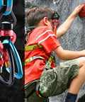 Heavy Duty 30KN Tree Swing Swivel Spinner with climbing rope rig and aluminum alloy hook, kid climbing a wall.