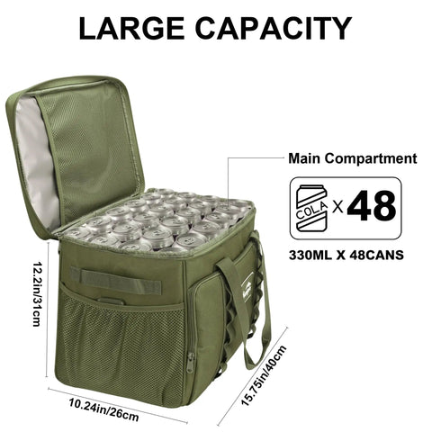 32L Soft Side Cooler Bag Insulated For Picnic Beach Camping And Travel Collapsible Ice Chest Fits 48 Cans, open with cans visible