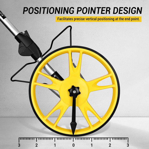 Digital Measuring Wheel With 12.5 Inch Wheel, Pro Grade Precision, Switchable Feet And Meters On Digital Display, Folding Roller With Storage Bag For Quick Distance Readings At Worksites And DIY Projects. Yellow wheel with positioning pointer for end-point measurements.