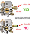 34 Pict-3 Dual Port Carburetor comparison for 1600cc VW engines showing correct and incorrect solenoid valve sizes.