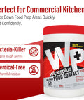 All Purpose Food Contact Cleaning Wipes No Rinse No Residue Quick Dry Grime Busting Disinfecting Wipes For Restaurants Foodservice And Schools 100 Count Canister Pack Of 12 EPA Registered NSF Listed Kills 99.9 Percent Bacteria product label