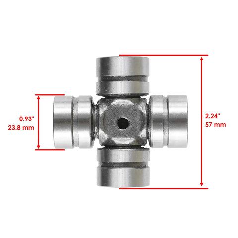 Front Drive Shaft Yoke U-Joint Replacement Kit For Polaris Ranger 800 2010-2014 4x4 Includes Two Yokes And Two U-Joints, Beefed-Up Heavy Duty Bolt-On Fit For Ranger 500 EFI Ranger XP 800 RZR 800 RZR S 800, U-joint close-up with 23.8 mm and 57 mm measurements