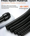 Premium Grade Built Tough Flexible Corrugated Conduit in varying sizes made of PA66 Nylon for cable protection.