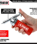 ARES 3-Ounce push-type mini grease gun with needle nozzle; red handle, zinc-plated die-cast head