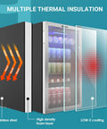 Wine And Beverage Cooler With Glass Door 128 Can Capacity Mini Fridge For Home Or Office Adjustable Removable Shelves