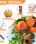 36 Foot Reach Fruit Picker Pole With Basket Telescoping Extension showing details of sturdy aluminum design near oranges.