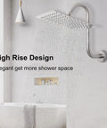 High Rise S Shaped Shower Arm Extender With Flange 10 Inch Brushed Nickel Shower Riser for tall showers in use