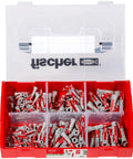 Heavy Duty Wall Anchor Assortment Kit With Smart Divider Box For Drywall Plaster And Hollow Studs Two Hundred Ten Pieces, organized in a red and clear box.