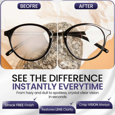 ULTRAVUE eyeglass gel lens cleaner kit packaging with two eyeglasses and two microfiber cloths