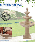 Three Tier Outdoor Water Fountain Cascade For Patio And Yard, Large Floor Standing Resin Bubbler With Pump, 48 Inch Tall Water Feature