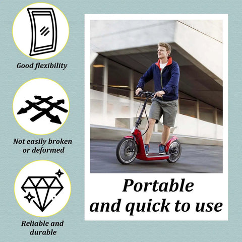 Man riding red electric scooter; Portable and quick to use; Good flexibility, durable; Coaxial 2 Wire Charging Port For Electric Scooters