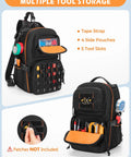Heavy Duty Hvac Tool Bag And Electrician Chest Pouch With Heavily Reinforced Stitching And Compact Polyester Frame For Snug Cabinet Fits And Badass Job Site Carry Gear, showcasing multiple tool storage, 5 slots, and 4 pouches.