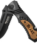 Custom Engraved Pocket Knife For Hunting And Camping Everyday Carry EDC With Wood Handle open position