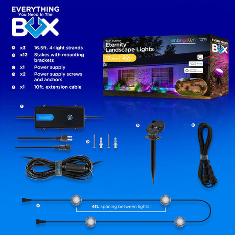 Vibe Eternity Garden Lights 50 Foot Outdoor RGBWIC LED Uplights Kit With Waterproof Landscape Lighting and accessories