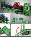 Large Flatbed Semi Truck Toy With Two Tractors Friction Powered Farm Transport Vehicle With Light And Sound 25.6 Inch