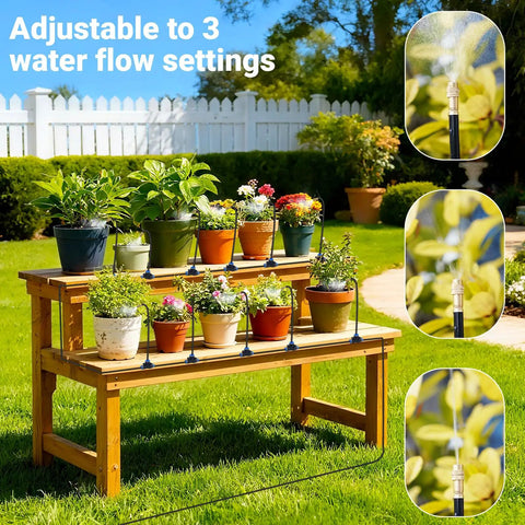 100Ft 360 Degree Adjustable Garden Irrigation System With 18 Nozzles And 1/4 Inch Tubing for potted plants and lawn