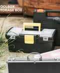 Durable Aluminum Tool Organizer Box With Secure Twist Latches Portable Travel Case Scratch Proof Exterior shown with other toolboxes.