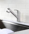 Brushed Nickel RV Kitchen Faucet with Pull-Out Sprayer and 360 Degree Swivel Single Lever One Hole Installation Stainless Steel Prep Sink Faucet for Small Kitchens.