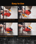 Orange BEAMNOVA 2-ton vertical plate lifting clamp with chain lifting setup, front view