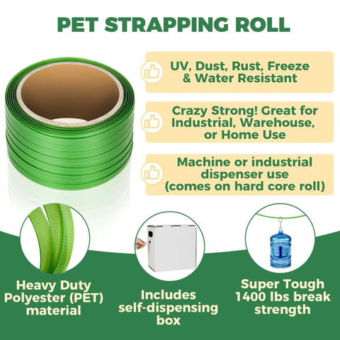 Heavy Duty Pallet Strapping Roll For Packaging And Banding In Green Polyester PET Industrial Grade Workhorse Coil