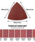Triangle Sanding Pads Kit For Oscillating Multi Tool 80mm 3 And One Eighth Inch Hook And Loop Sandpaper Set With Seven Grits