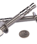 Two stainless steel 1/2 in x 4-1/2 in wedge anchor bolts with nuts and washers