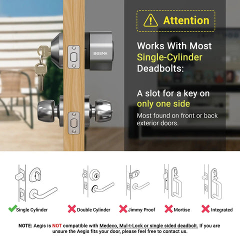 Aegis Smart Door Lock With WiFi Gateway, Auto Unlock And Auto Lock, compatible with single-cylinder deadbolts instructions.