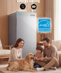 11 Cubic Foot Convertible Upright Fridge And Freezer Freestanding Setup in family living room with kids and dog.