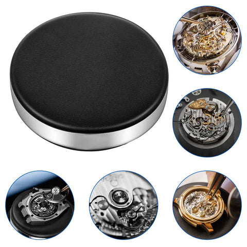 Two Piece Leather Watch Cushion Set With Round Movement Holder Non Slip Watchmaking Tools For Movement Changing And Battery Repair