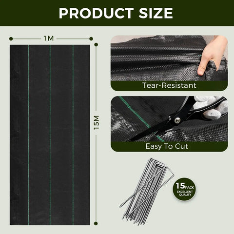 Heavy Duty Weed Blocker Landscape Fabric 3ft By 50ft Polypropylene Geotextile Ground Cover with U-stakes, tear-resistant, easy to cut