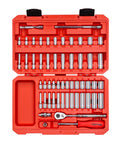 Pro-Grade 1/4 Inch Drive 12-Point Socket And Ratchet Set 55-Piece Kit with standard, deep, metric sockets in red case