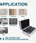 Pro Grade Diamond Core Drill Bits Kit For Tile And Stone, Ten Piece Set in open case with tile applications on display.