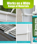 Gutter And Seam Sealant White For Weatherproofing And Flexible Bonding 100 Percent Solids No Shrinkage Safe To Use Solvent And Isocyanate Free Ultra Low VOC Minimal Dirt Pickup Ideal For Roofs Gutters And Siding shown sealing gutter joints