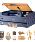 20W Laser Engraver And Cutter With Air Assist For Wood Metal Acrylic, 16.5 By 11.8 Inch Bed shown with engraved items