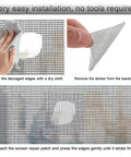 Self Adhesive Window Screen Patch Kit being applied to repair tears in mesh screen, demonstrating easy installation and adhesion.