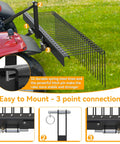 72 Inch 3 Point Tractor Rake for Pine Straw Needle Rake and Lawn Debris, Cat 1 hitch attachment on red tractor