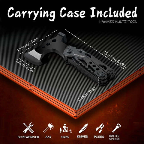 Camping Essentials 16-in-1 multitool by Amazon; axe, hammer, pliers, saw, screwdrivers, bottle opener, whistle; case