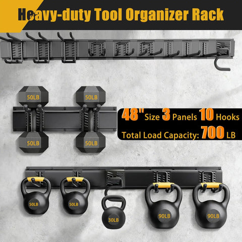 Heavy Duty Garage Wall Organizer With 700 Pound Capacity And 48 Inch Wide Wall Mount Tool Rack featuring panels and hooks