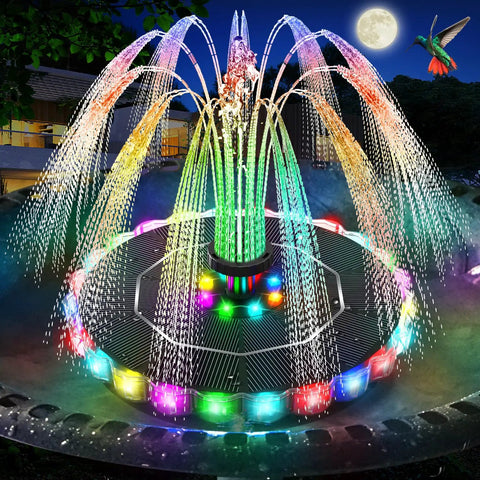 Solar Bird Bath Fountain With LED Ring Lights, colorful night display, 3.5W solar pump, outdoor water feature for garden