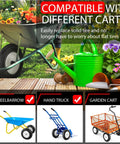 Flat Free 14.5 Inch Wheelbarrow Tire And Wheel Replacement for garden carts and dollies in outdoor setting with flowers