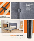 Full Size Platform Bed Frame With Adjustable Headboard Heavy Duty Wooden Slatted Support Fits 6 To 14 Inch Mattresses details of slat support and headboard fabric