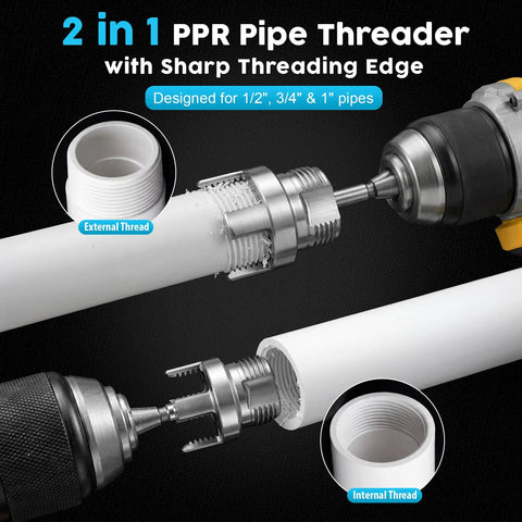 Pipe Threading And Reaming Tool Kit For PVC Plumbing Projects With Cutter Set Of 10 Pcs Dual Function drill threading PVC pipe