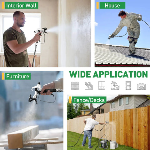 Pro Grade High Pressure Electric Airless Paint Sprayer Sports Thinning Free Design for painting walls, furniture, fences, and roofs.