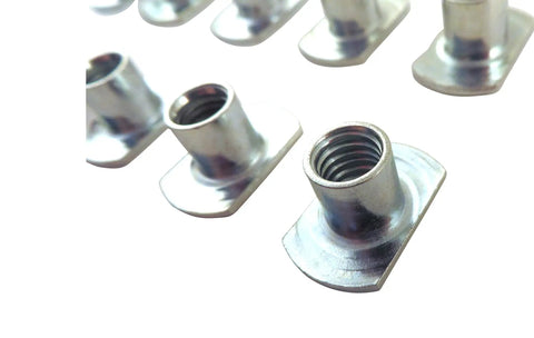 Professional 10 Pack Sliding T Nuts 1/4-20 Thread T Slot Hardware Zinc Coated Steel Fasteners, close-up view.