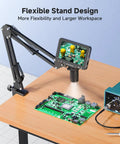 5 Inch LCD Digital Soldering Microscope With Flexible Stand, 1000X Magnification for electronics repair, PC view, showing circuit board.