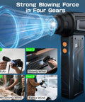 Electric Air Duster With Flashlight And Display, 180000 RPM High Speed Blower, 4 Gear Settings illustrated with usage examples