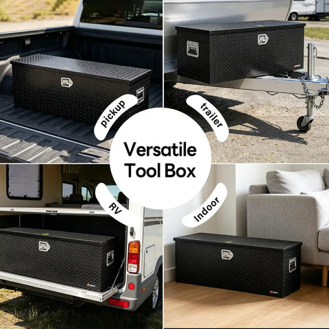 Badass Lockable 48 Inch Aluminum Truck Tool Box With Side Handle And Smooth Gas Struts For Full Size Pickup Diamond Plate Waterproof Bed Storage In Black