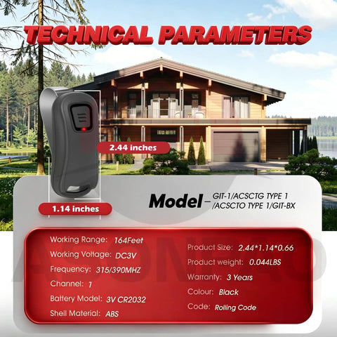 Two Pack Universal Garage Door Opener Remote Replacement With Rolling Code Security For Genie And Overhead Door Systems Easy No Sweat Setup And Killer Daily Performance, black remote with size details.